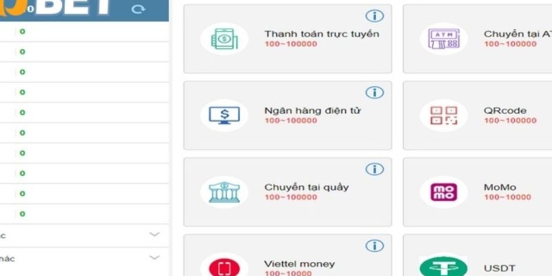 Nhiều phương thức nạp tiền Kubet